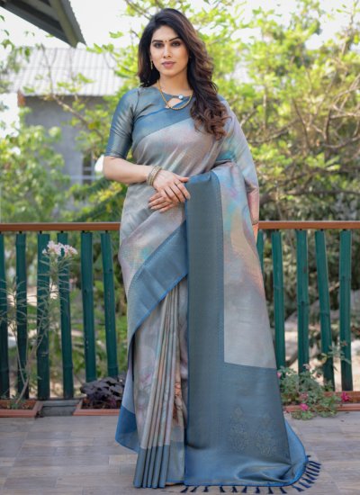 Awesome Banarasi Silk Blue Classic Saree