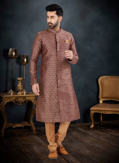 Banarasi Jacquard Maroon Embroidered Kurta Pyjama