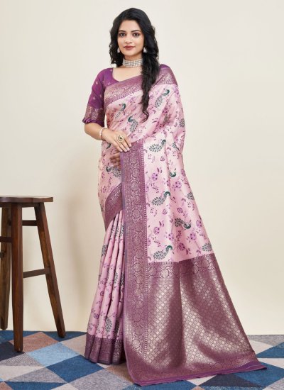 Buy Purple Woven Silk Banarasi Saree With Blouse for Women Online @ Tata  CLiQ Luxury