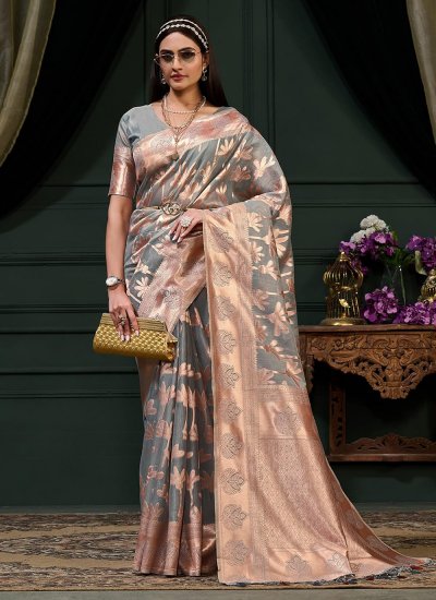 Banarasi Silk Grey Trendy Saree