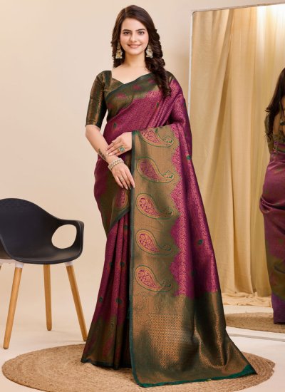 Banarasi Silk Purple Weaving Trendy Saree