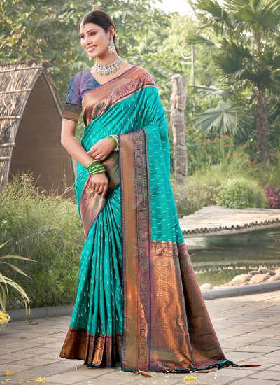 Banarasi Silk Weaving Rama Designer Traditional Saree