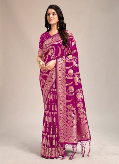 Banarasi Silk Weaving Traditional Saree in Purple