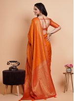 Banarasi Silk Woven Orange Contemporary Saree