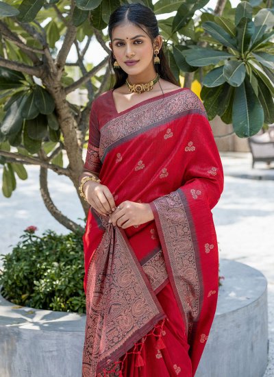 Banarasi Silk Woven Red Trendy Saree