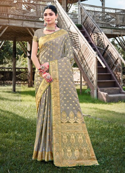 Beauteous Grey Weaving Classic Designer Saree