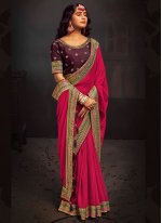 Beckoning Vichitra Silk Pink Trendy Saree