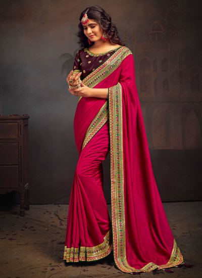 Beckoning Vichitra Silk Pink Trendy Saree