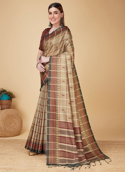 Beige and Brown Weaving Casual Casual Saree