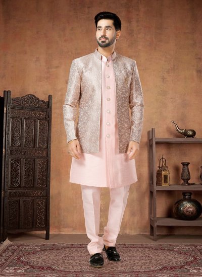 Beige and Pink Silk Festival Indo Western