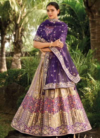 Beige and Purple Weaving Engagement Trendy Lehenga Choli