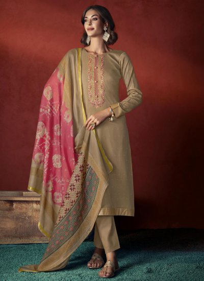 Beige Embroidered Trendy Salwar Suit