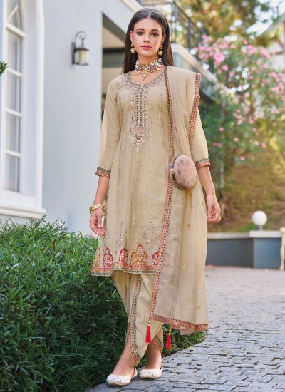 Beige Shimmer Engagement Punjabi Suit