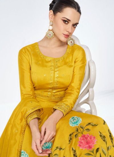 Best Sequins Silk Mustard Trendy Gown