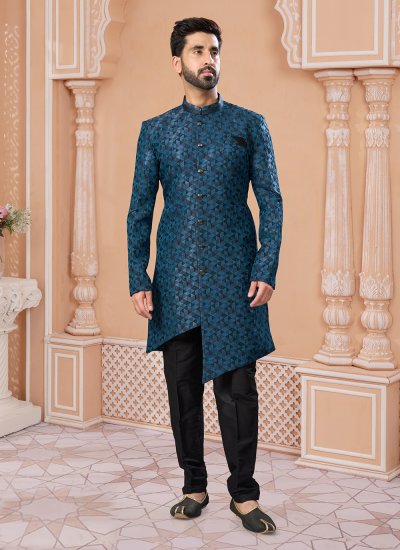 Black and Blue Color Indo Western Sherwani