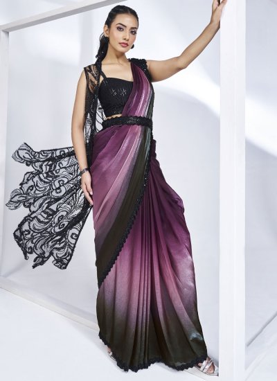 Black and Wine Color Classic Saree