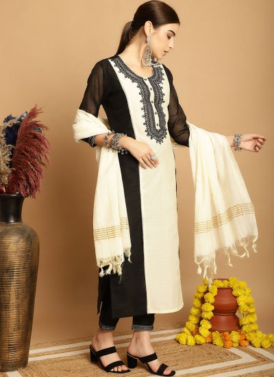 Black Chanderi Embroidered Pant Style Suit