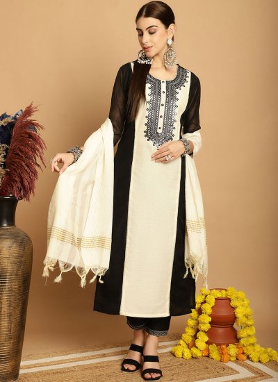 Black Chanderi Embroidered Pant Style Suit