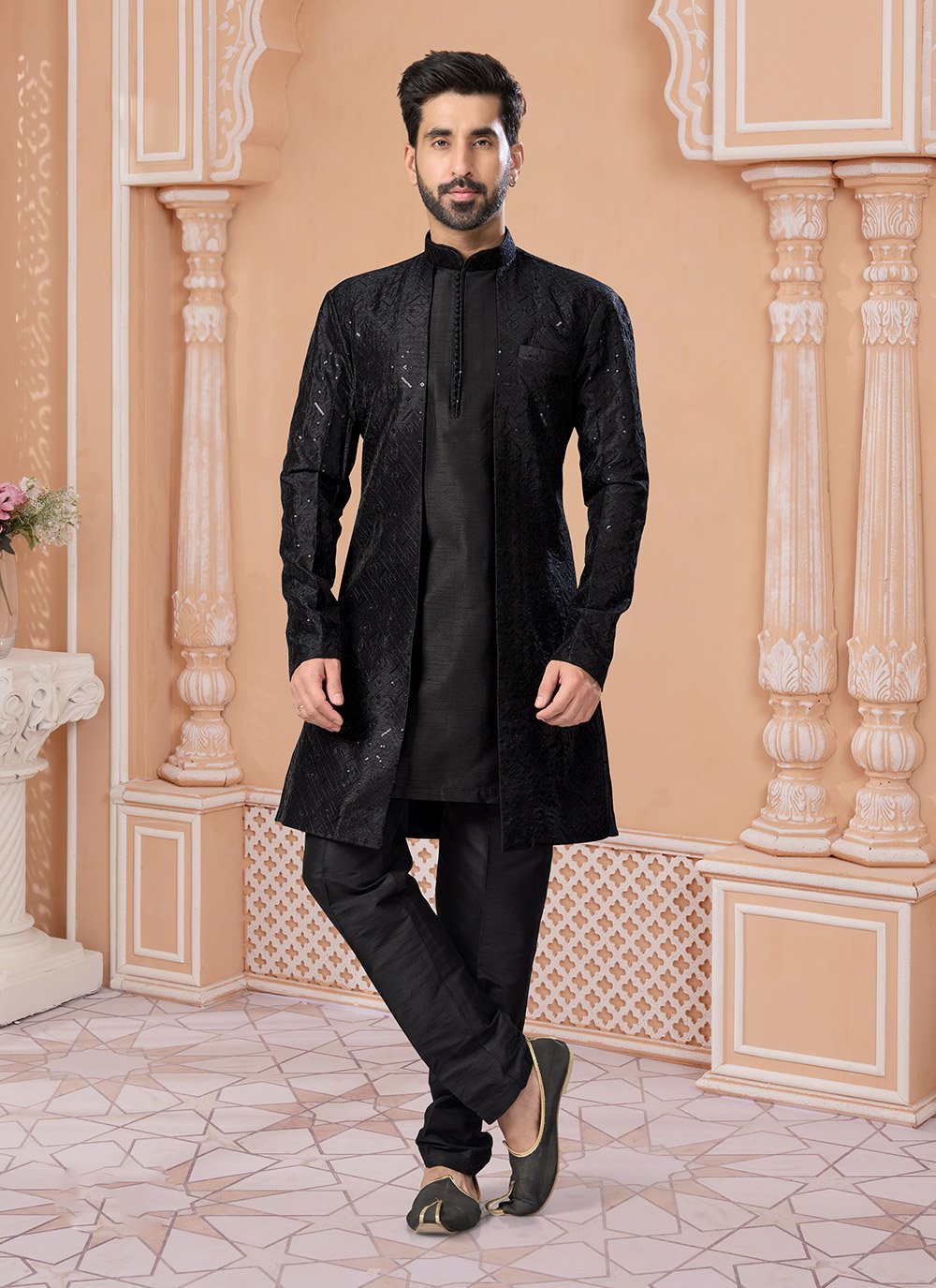 Indo Western Groom Footwear With Sherwani Black Color Indo Western
