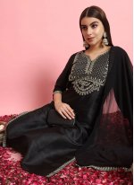 Black Embroidered Festival Pant Style Suit