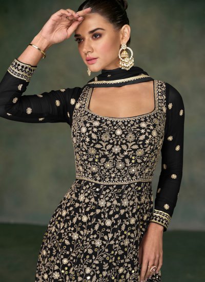 Black Embroidered Georgette Designer Gown