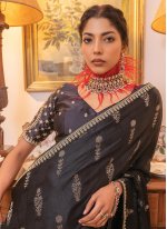Black Embroidered Satin Trendy Saree