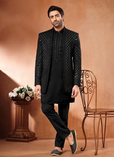 Black Embroidered Velvet Jodhpuri Suit