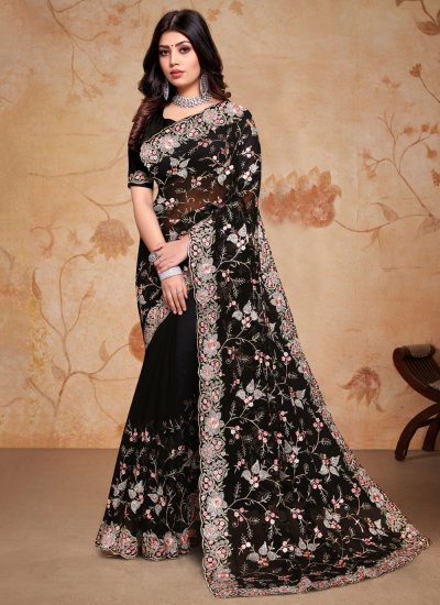 Black Embroidered Wedding Saree