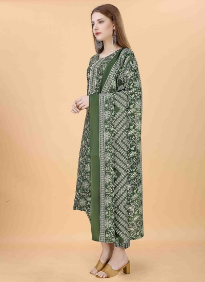 Blended Cotton Embroidered Trendy Salwar Suit in Green