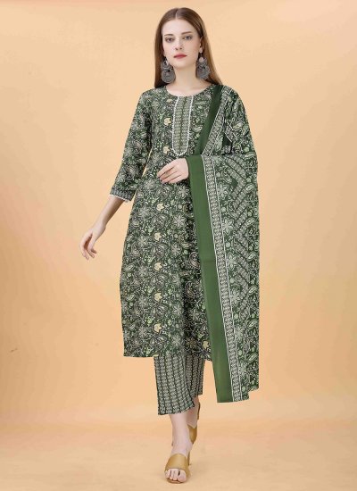 Blended Cotton Embroidered Trendy Salwar Suit in Green