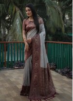 Blissful Brown and Grey Kanjivaram Silk Trendy Saree
