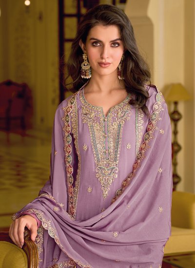 Blissful Embroidered Purple Readymade Salwar Kameez 