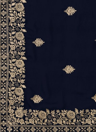 Blissful Navy Blue Embroidered Georgette Classic Designer Saree
