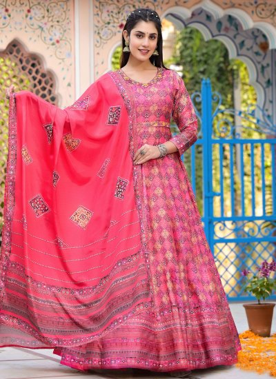Blissful Pink Silk Readymade Gown