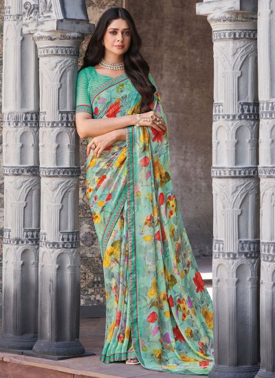 Blooming Sea Green Georgette Contemporary Saree