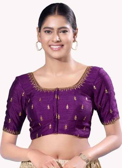 Blouse Embroidered Silk in Purple