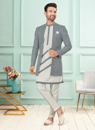Blue and Off White Lucknowi Indo Western