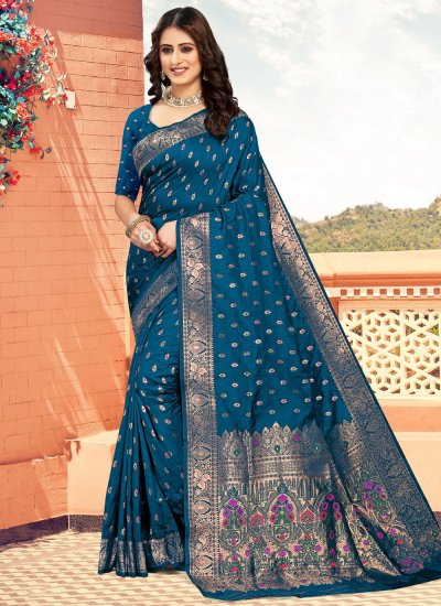 Blue Banarasi Silk Festival Classic Designer Saree