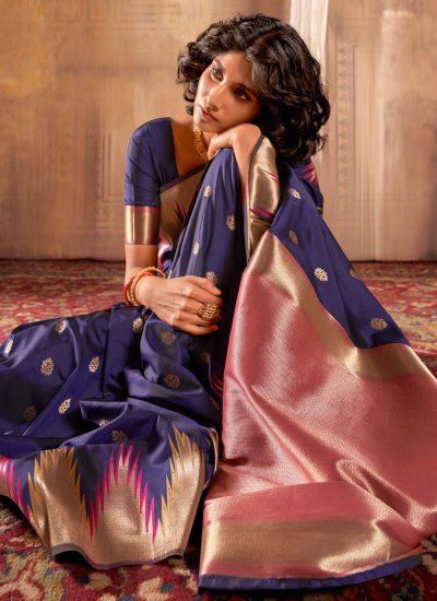 Blue Banarasi Silk Weaving Classic Saree
