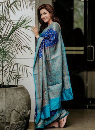 Blue Designer Banarasi Silk Classic Saree