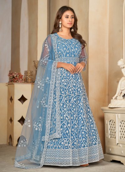 Blue Embroidered Ceremonial Trendy Salwar Suit