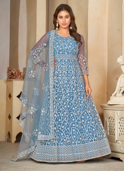 Blue Embroidered Ceremonial Trendy Salwar Suit
