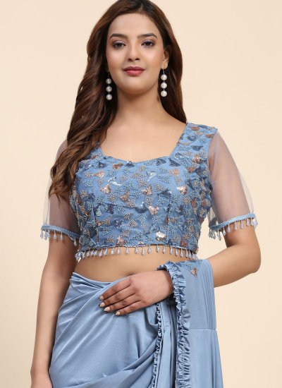 Blue Imported Embroidered Contemporary Saree