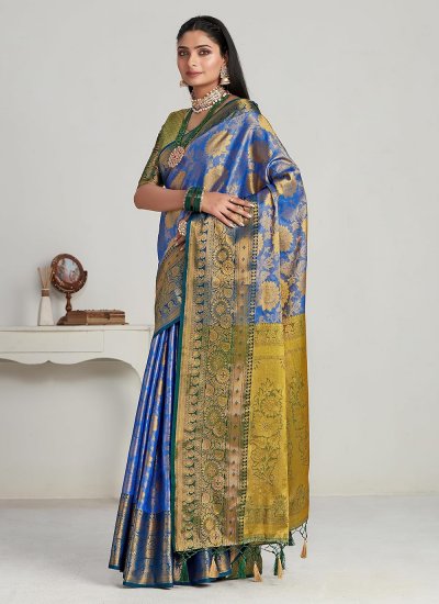 Blue Kanjivaram Silk Weaving Saree