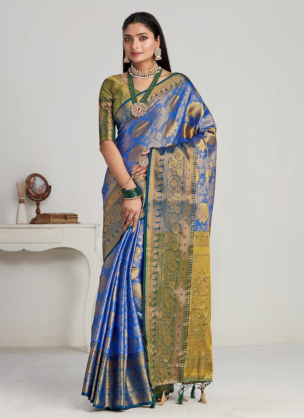 Blue Kanjivaram Silk Saree With Blouse 258244