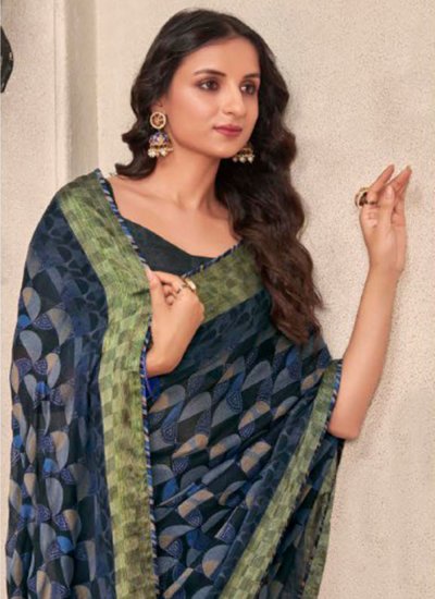 Blue Printed Party Classic Saree