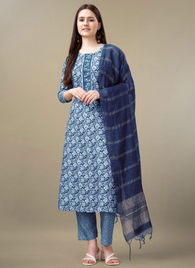 Blue Rayon Embroidered Readymade Salwar Suit