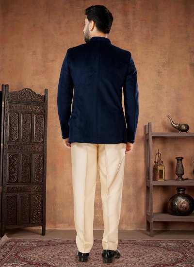 Blue Sangeet Velvet Jodhpuri Suit