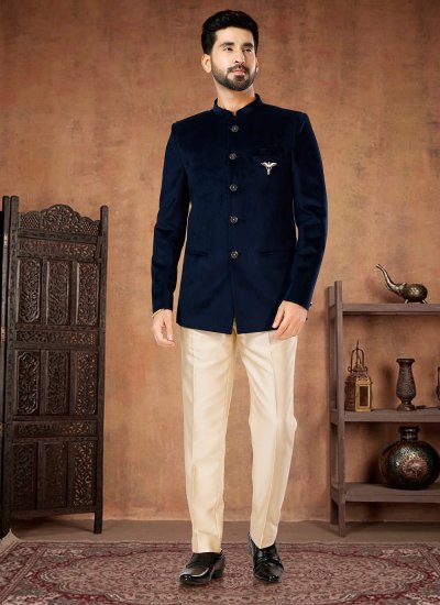 Blue Sangeet Velvet Jodhpuri Suit