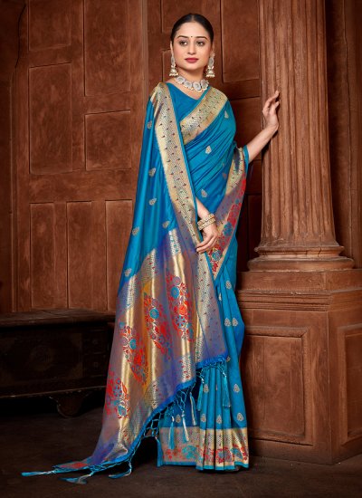 Blue Silk Ceremonial Classic Designer Saree